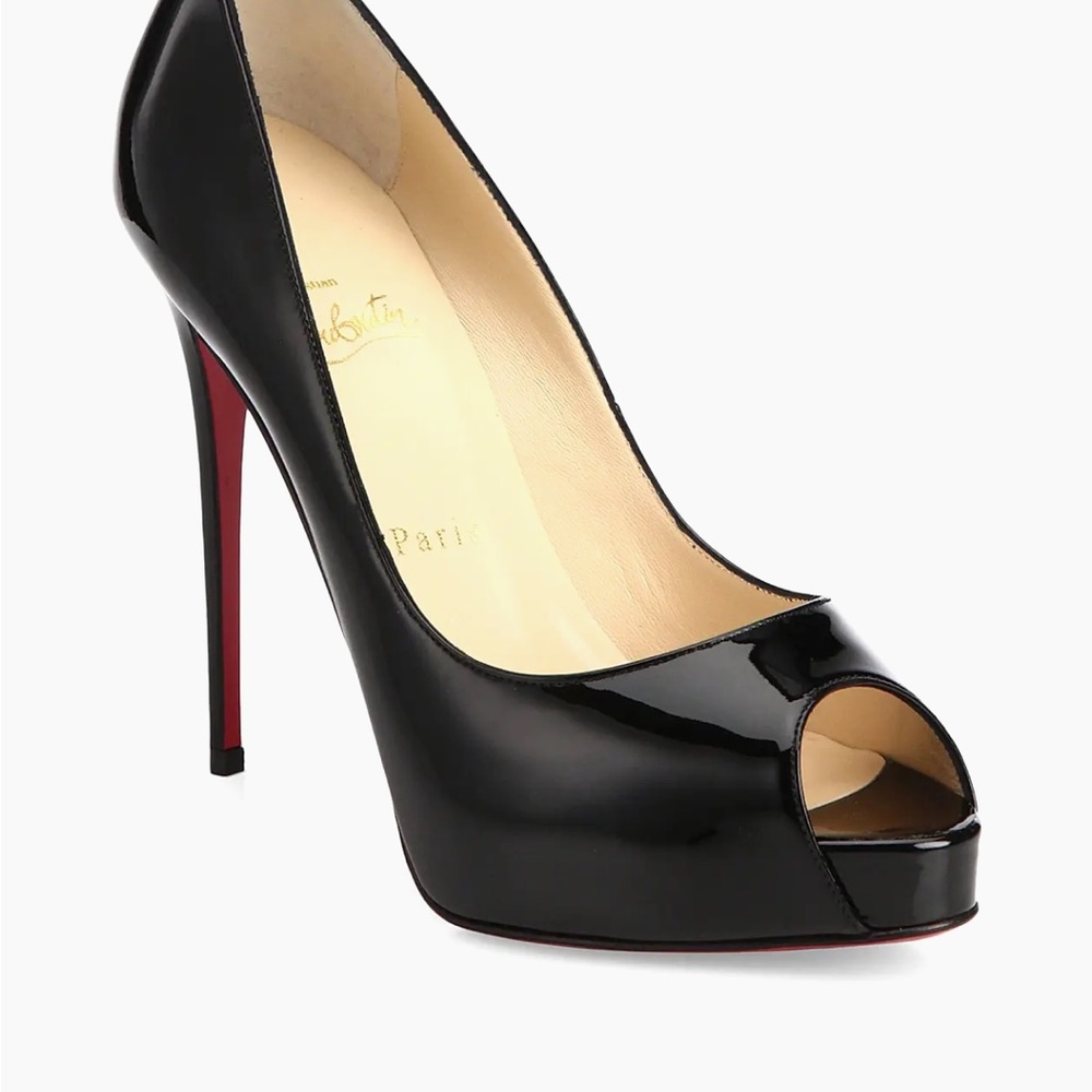 Christian Louboutin Black Patent Peep-Toe Heels